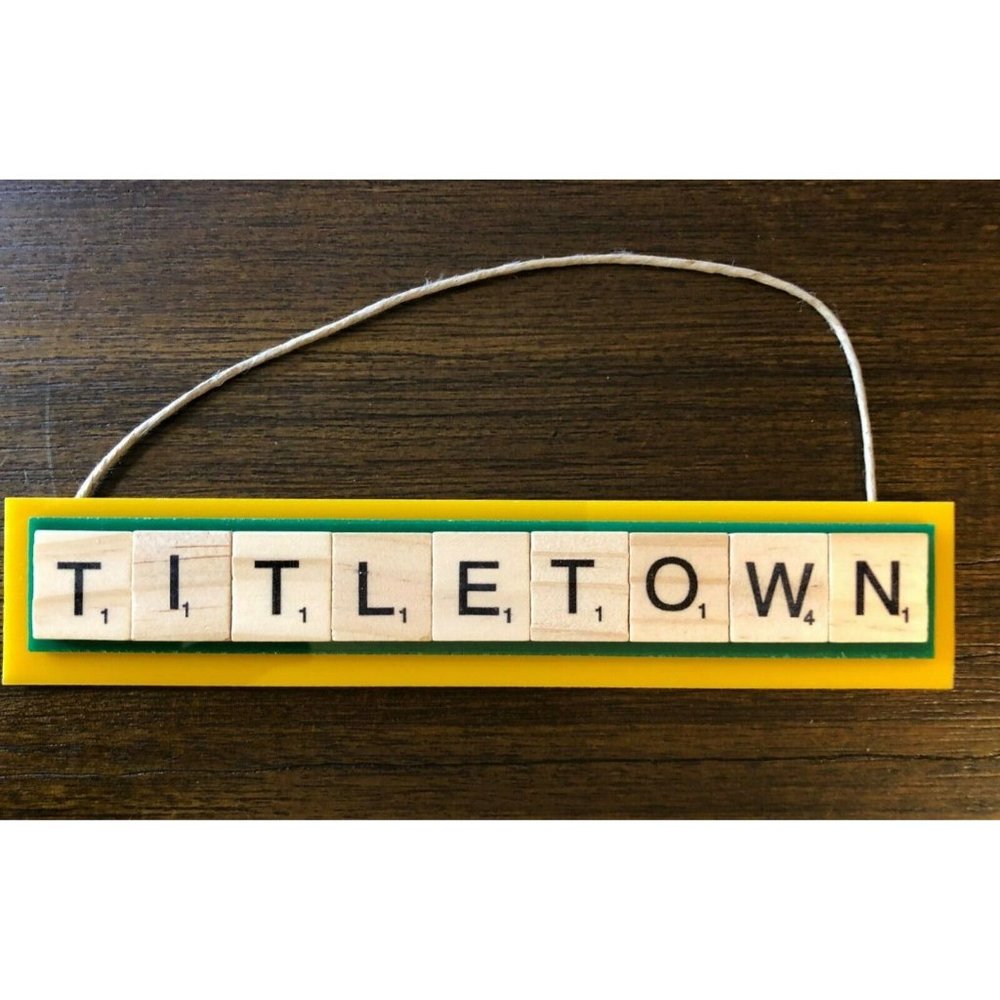 Titletown Green Bay Packers Christmas Ornament Scrabble Tiles Cheese Head